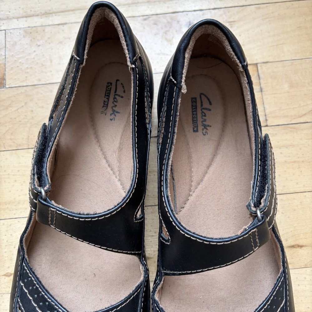 Clarks‎ Shoes Size 10 M Evianna Doyle T-Strap Mary Janes Black Leather Comfort - Picture 5 of 8